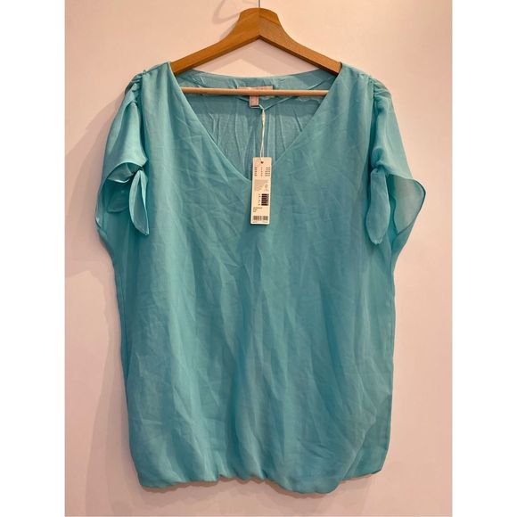 Esprit NWT Italian Bright Blue Flutter Tye Sleeve Blouse, Size 6 - Picture 11 of 14